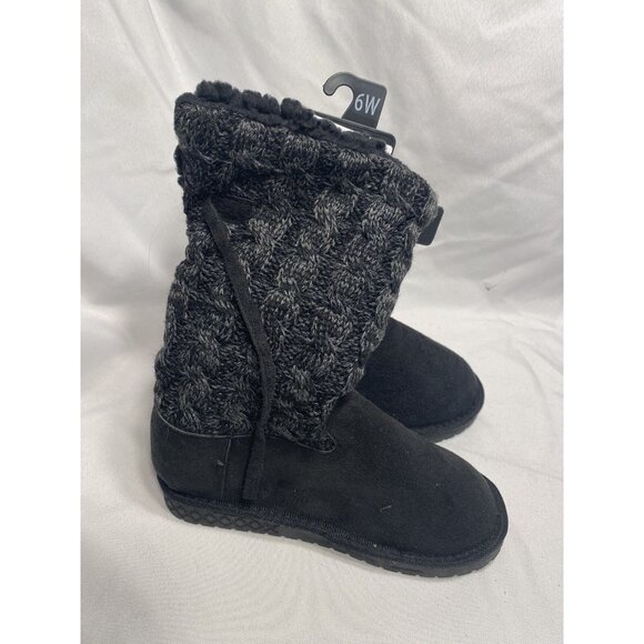 MUK LUKS womens black knit cozy cuff up or down boots size 6 W wide - Picture 1 of 8